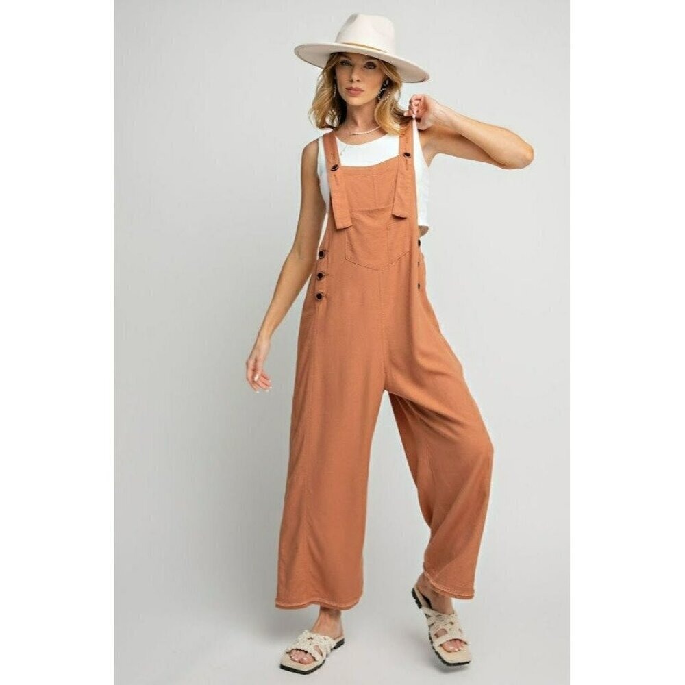 The Kate Linen Oversized Overalls in Cinnamon